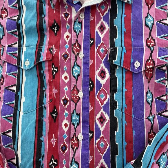 Wrangler X-Long Tails Button Shirt 15.5 34 Brush Popper Aztec Print - Picture 5 of 6